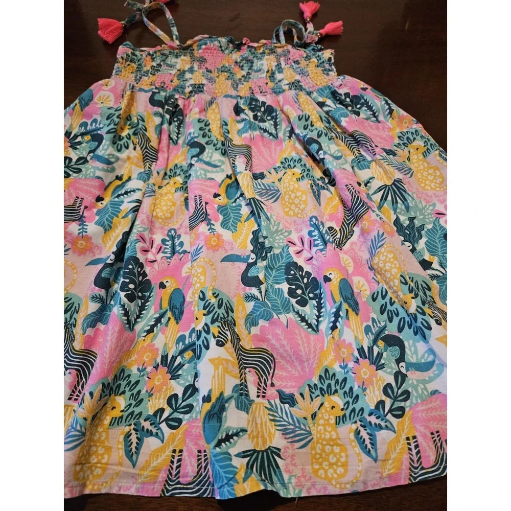 Tommy Bahama Floral Babydoll Sun Dress Tropical Print Girls Size 5 Zebra Tassels